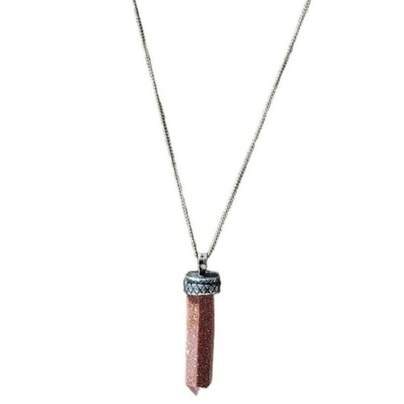 Elegant Boho Goldstone Crystal Point Pendant Necklace Healing Jewelry Fashion - Picture 1 of 8